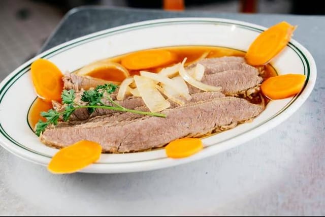 Open Brisket Sandwich.