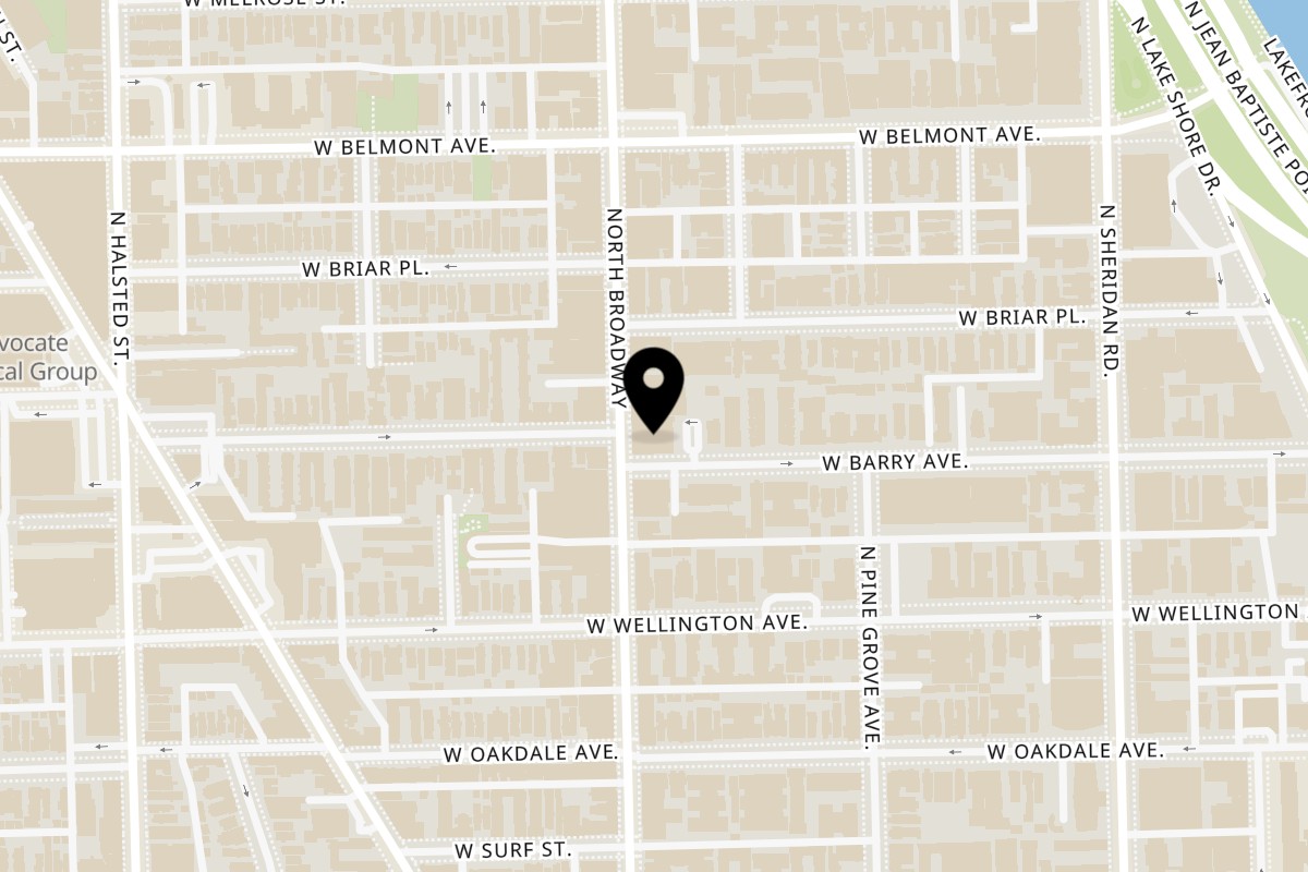 Map showing the location of The Bagel Restaurant and Deli on 3107 North Broadway in Chicago